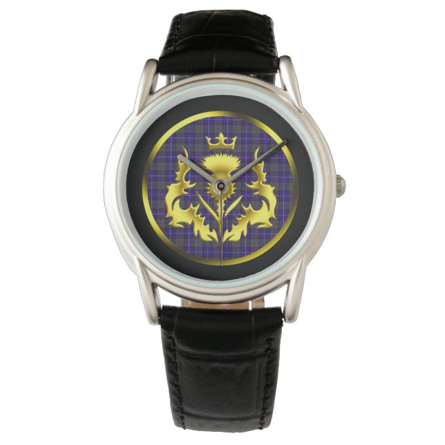 Pridet Skottland Tartan w/Golden Thistle Armbandsur (Framsida)