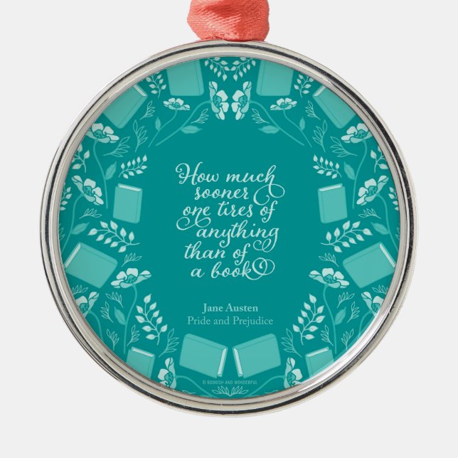 Pridet Teal Blommigt & Prejudice Bookish Quote Julgransprydnad Metall (Framsidan)