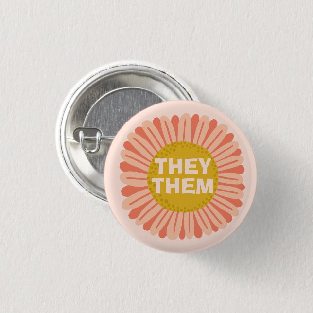 PRIDET THEM/THEY Pronouns Solros Daisy Knapp (Framsida & baksida)