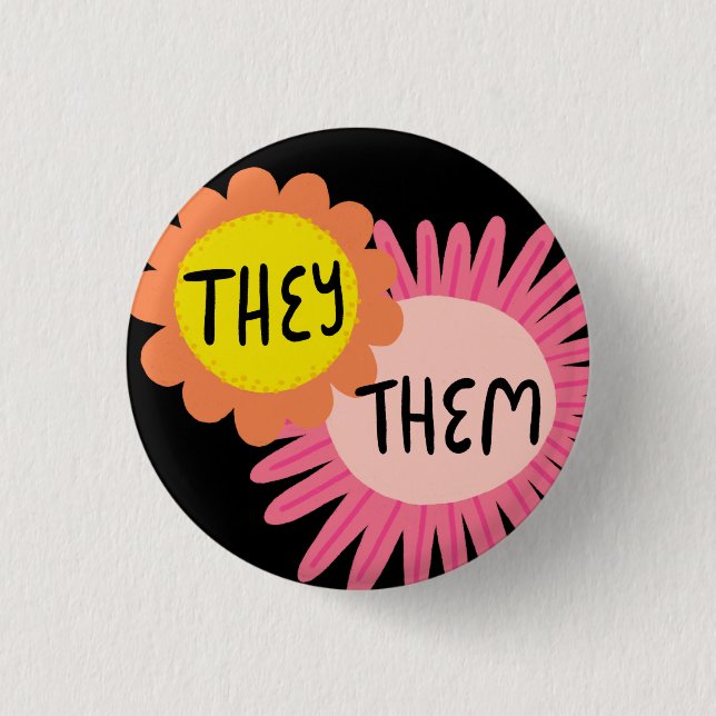 PRIDET "THEY" / "THEM Pronouns Flowers" Knapp (Framsida)