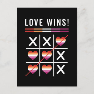 Pridet Tic Tac Toe Kärlek Wins LGBTQ Lesbisk Vykort