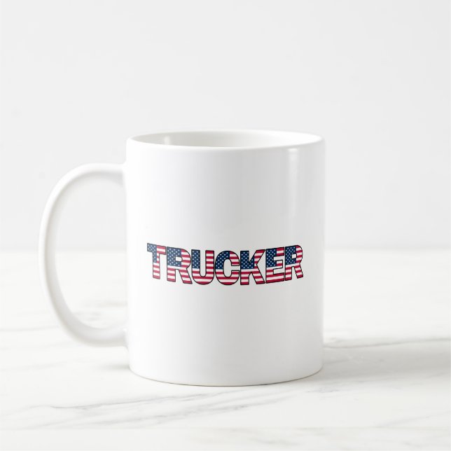 Pridet Trucker Brev American Flagga Patriotic Road Kaffemugg (Vänster)