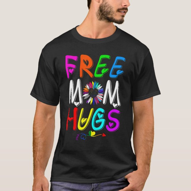 Pridet Women Retro Free Mamma Hugs Rainbow Lgbtq L T Shirt (Framsida)