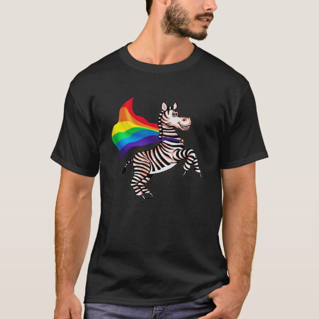 Pridet Zebra Rainbow Flagga T Shirt (Framsida)