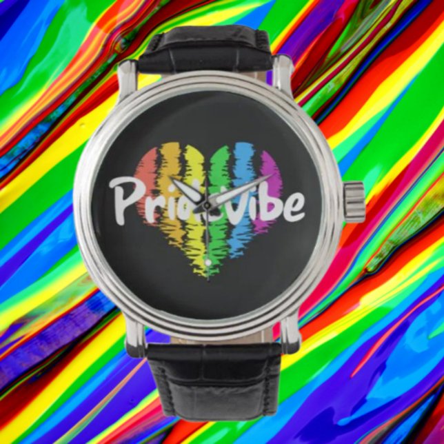 PrideVibe Heart Logotyp Black Leather Strap Watch Armbandsur (Skapare uppladdad)