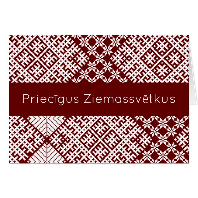 Priecigus Ziemassvetkus Traditionell lettisk desig Hälsningskort (Framsidan Horizontal)