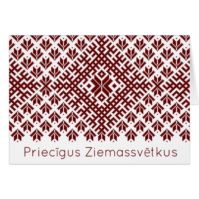 Priecigus Ziemassvetkus Traditionell lettisk desig Hälsningskort (Framsidan Horizontal)