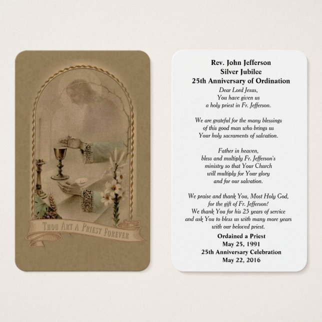 PRIESORDINATION ALTAR JESUS LILIES PRAYER CARD VISITKORT (Framsida & baksida)