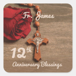 Priest 12:e Ordination Anniury Ro och Rosary Fyrkantigt Klistermärke