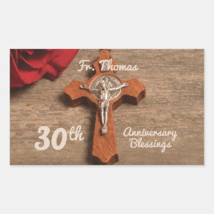 Priest 30:e ordination Anniury Ro och Rosary Rektangulärt Klistermärke