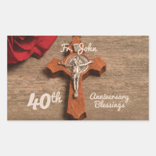Priest 40:e ordination Årsdag Ro och Rosary Rektangulärt Klistermärke