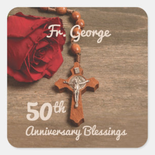 Priest 50:e ordination Årsdag Ro och Rosary Fyrkantigt Klistermärke