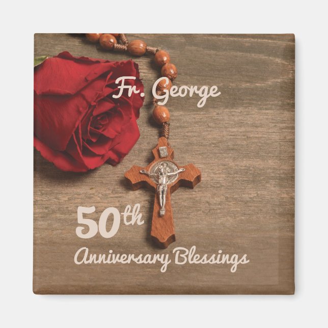 Priest 50:e ordination Årsdag Ro och Rosary Magnet (Framsidan)