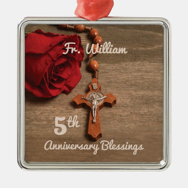 Priest 5:e ordningens årsdag Ro och Rosary Julgransprydnad Metall (Framsidan)