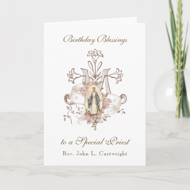 Priest Birthday Blessings Firande Virgin Mary Kort (Framsida)