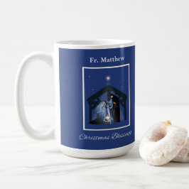 Priest Christmas Blessings, Nativity Scene on Blue Kaffemugg