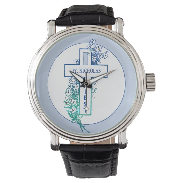 Priest Cross Flowers Personalized Armbandsur (Framsida)