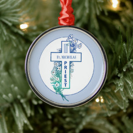 Priest Cross Flowers Personalized Julgransprydnad Metall