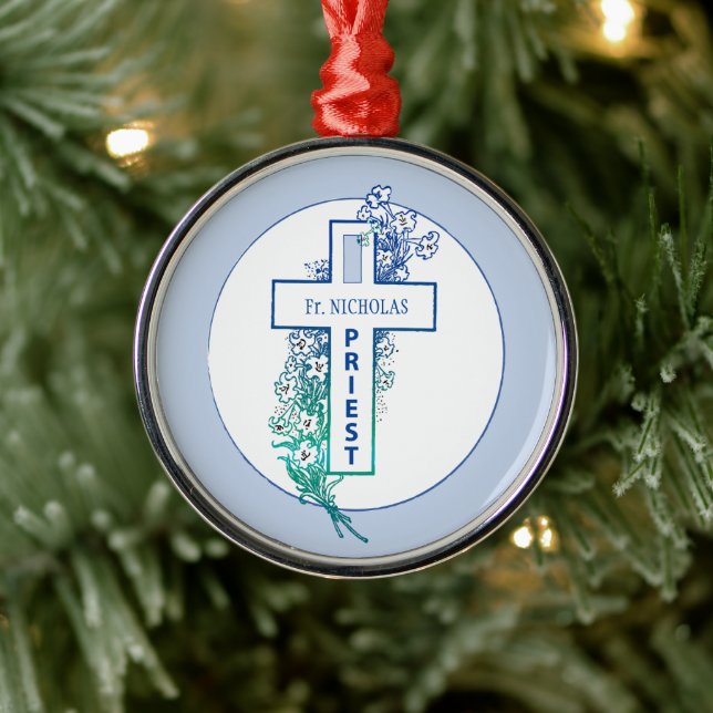 Priest Cross Flowers Personalized Julgransprydnad Metall (Träd)