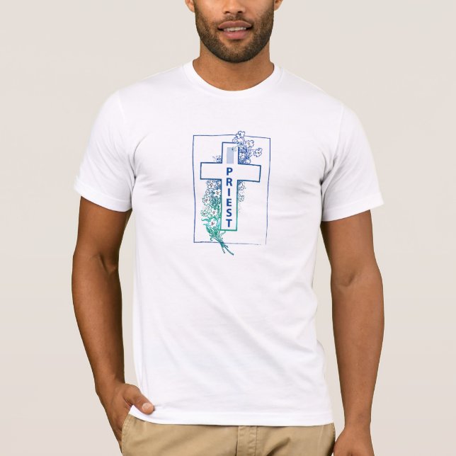 Priest Cross Flowers Personalized T Shirt (Framsida)