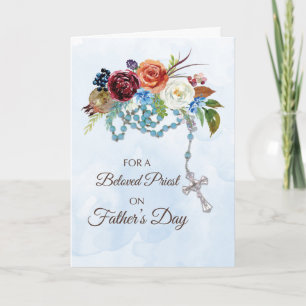Priest Fars dag med rosariska och färgstarka blomm Kort