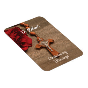 Priest Ordination-årsdagen Röd ros och Rosary Magnet