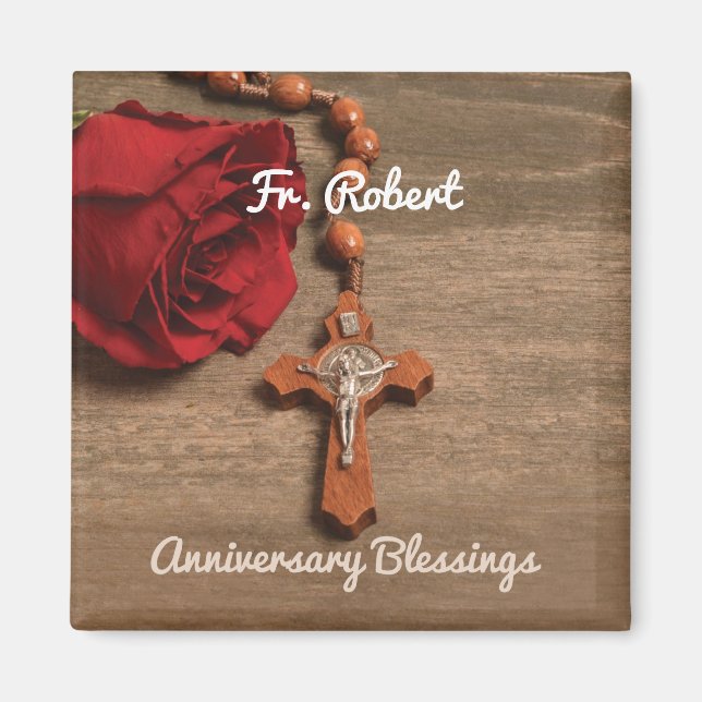 Priest Ordination-årsdagen Röd ros och Rosary Magnet (Framsidan)