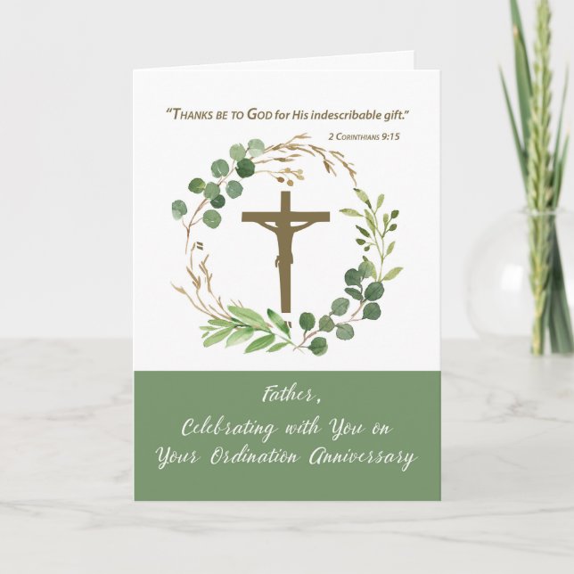 Priest Ordning Årsdag Greenery Wandeine Kort (Framsida)