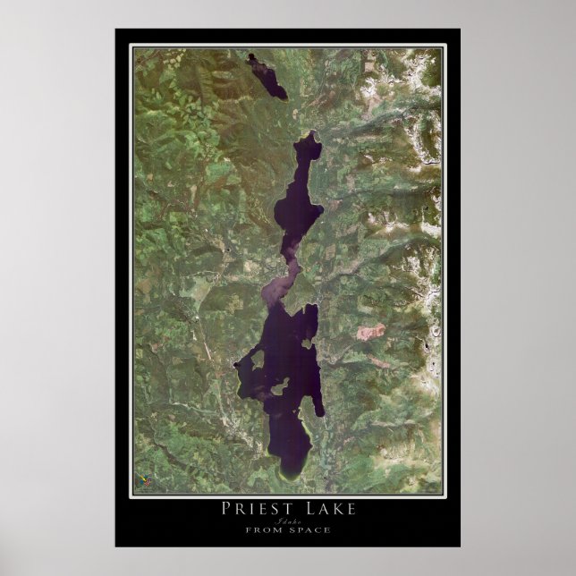 Priest Sjö Idaho Satellite Poster Karta (Framsidan)