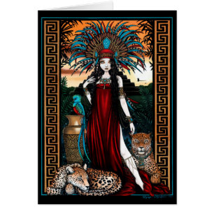 Priestess Zyanya Mesoamerica för Toltec Hälsningskort
