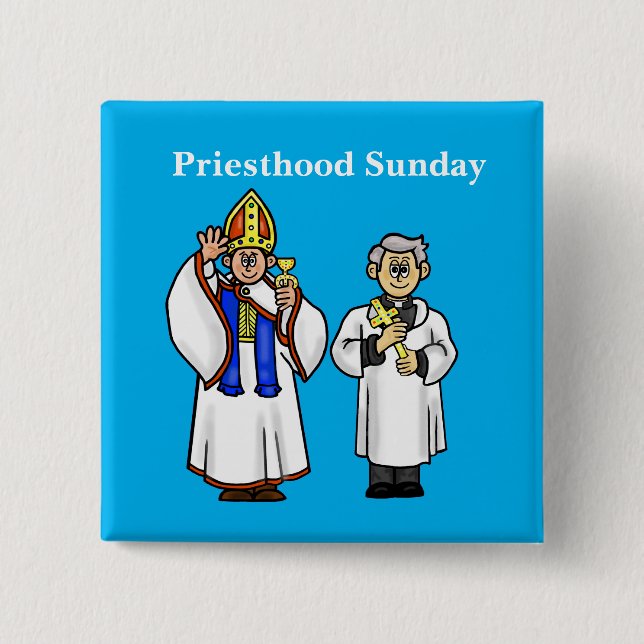 Priesthood Söndag-knapp med två Lycklig-präster Knapp (Framsida)
