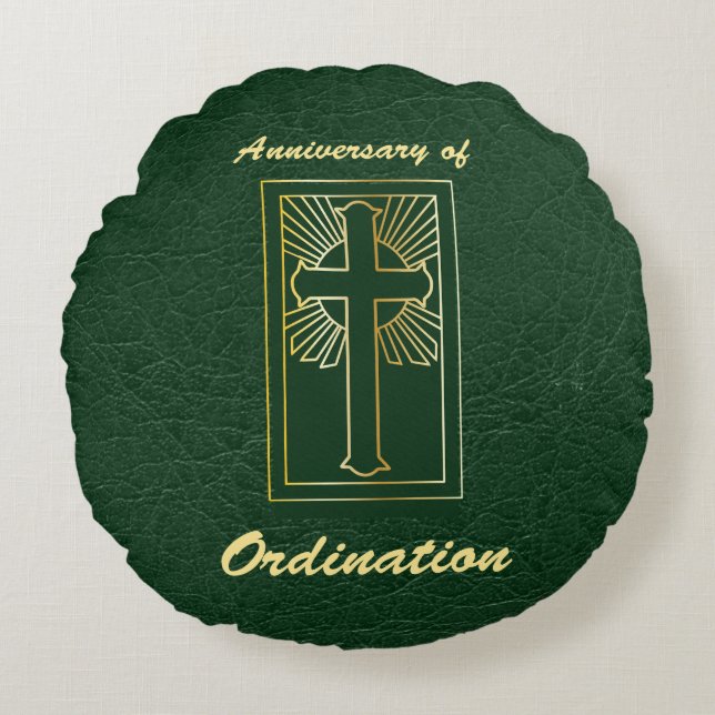 Priestjubileumsfirandet av Ordination Leather-utse Rund Kudde (Framsidan)