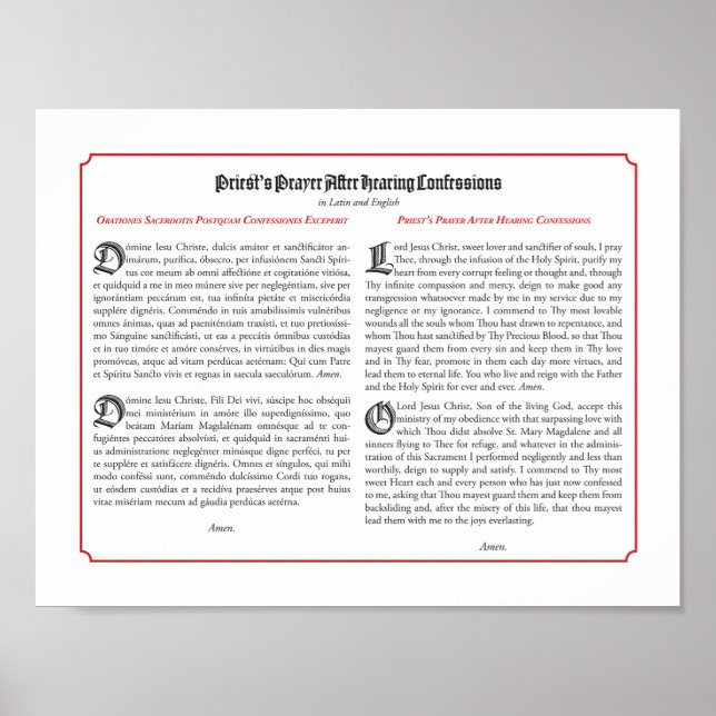 Priests böner efter bekännelse poster (Framsidan)