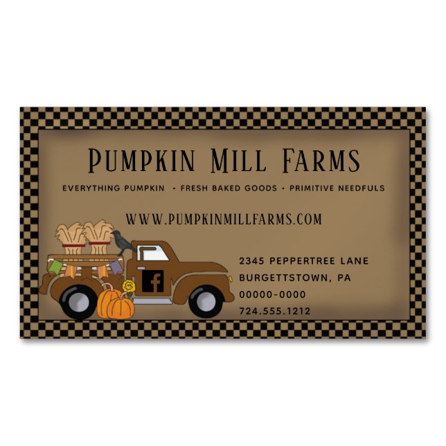 PRIM PUMPKIN FARM VINTAGE LASTBIL LAND MAGNET (Framsida)