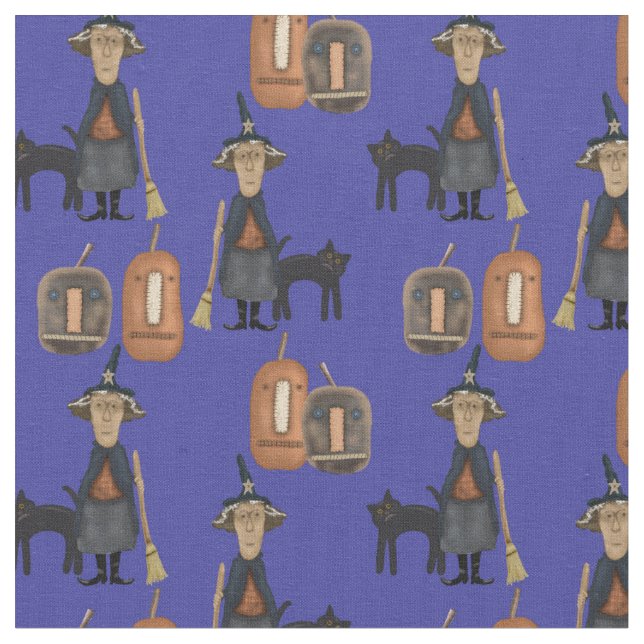 Prim Witches and Pumpkins, Cotton 56-tums Fabric Tyg (Närbild)