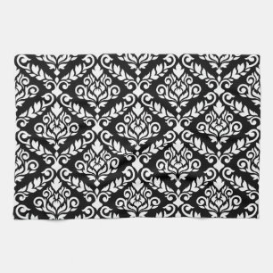 Prima Damask Big Ptn White på Black Kökshandduk