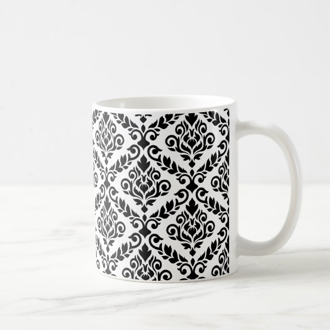 Prima Damask Pattern Black on White Kaffemugg (Höger)
