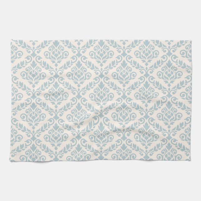 Prima Damask Pattern Blue på Cream Kökshandduk (Horisontell)