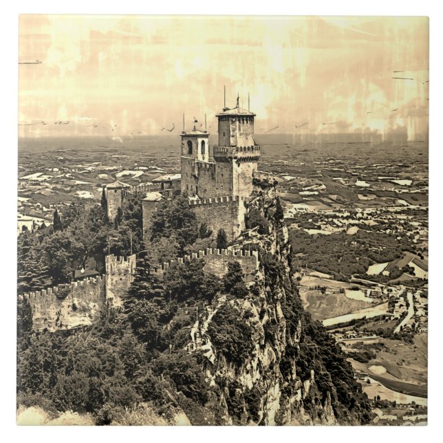 Prima Torre Guaita. Republiken San Marino. Kakelplatta (Framsidan)