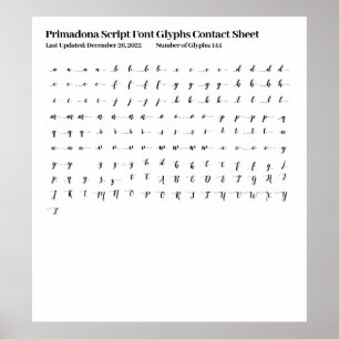 Primadona Script-teckensnittsdiagram kontakt Lakan Poster
