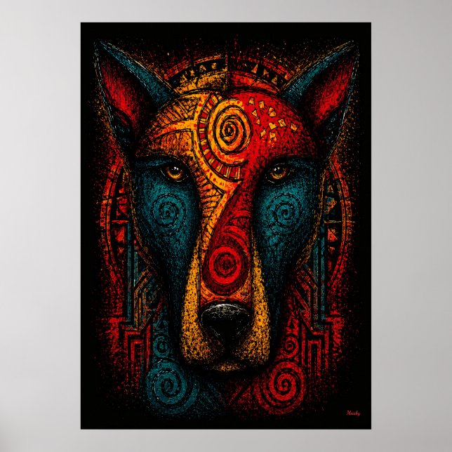 Primal Hund Totem Abstrakt Konst – Expressionistis Poster (Framsidan)