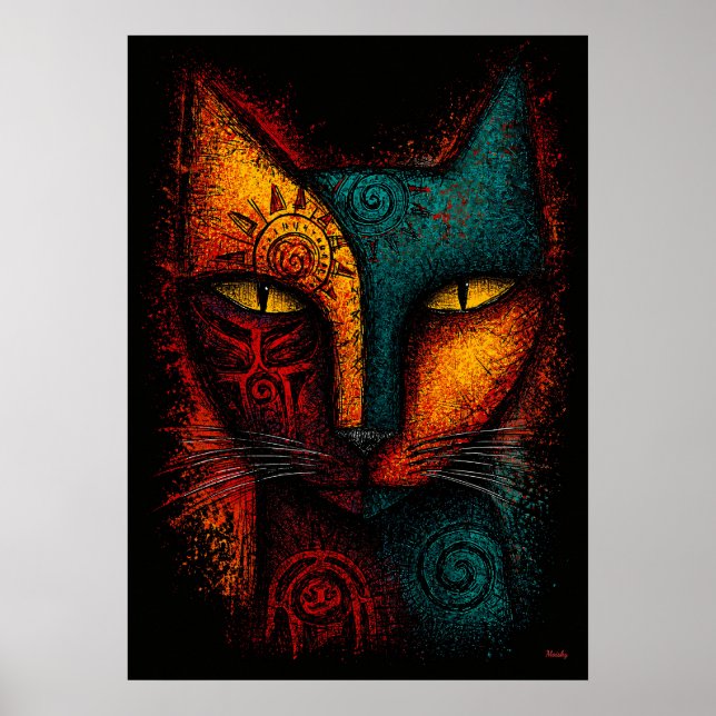 Primal Kattorakel Abstrakt Konst – Expressionistis Poster (Framsidan)