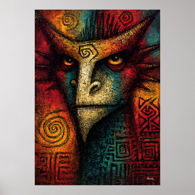 Primal Spirit Mask Abstrakt – Expressionistisk tri Poster (Framsidan)