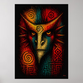 Primal Spirit Mask Abstrakt Konst – Expressionist Poster