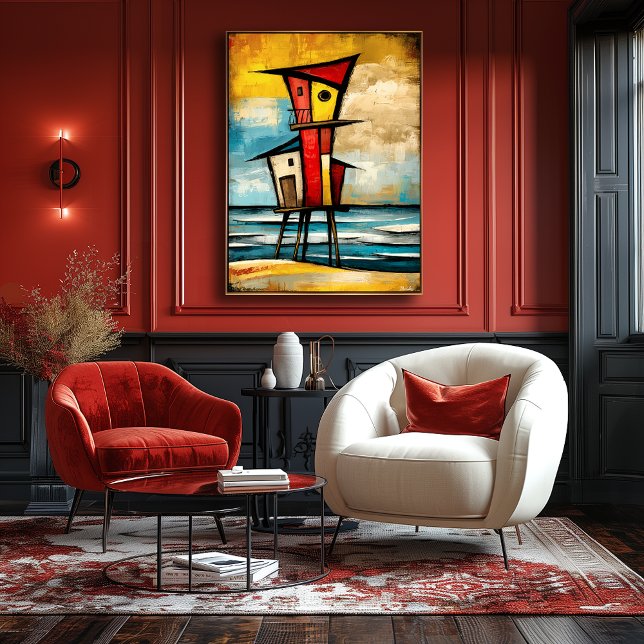 Primal Watch — Abstract Expressionist Beach Tower Poster (Skapare uppladdad)