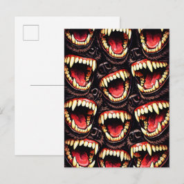 Primal Wolf Pack Snarling Fangs Horror Pop Art Vykort