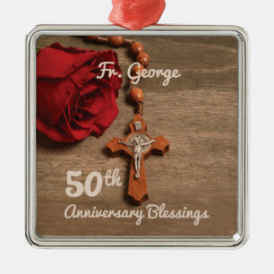 Primär 50:e ordination Årsdag Ro och Rosary Julgransprydnad Metall