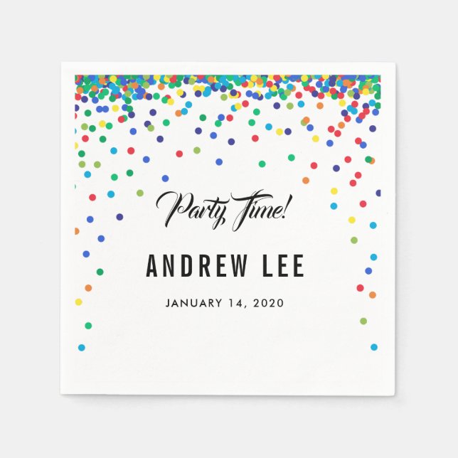 Primär färg-konetti sprinkles-födelsedagsfest pappersservett (Framsidan)