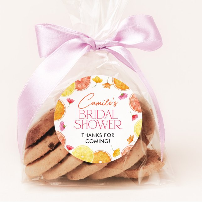 Primär låsning för Citrus Möhippa-favoritfästare Runt Klistermärke (Citrus Bridal Shower Favor Stickers | Matching items available)