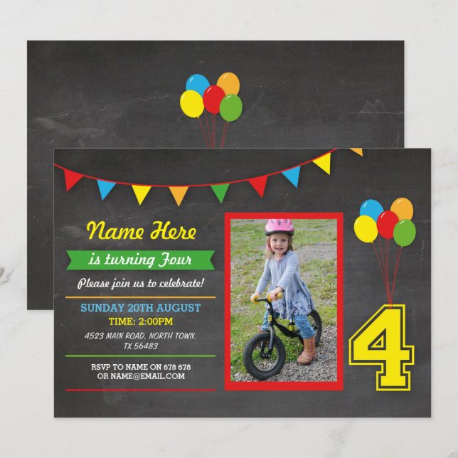 Primära Färg-dagskorgar - fyrafoto Inbjudningar (Fram/baksida)